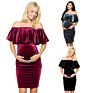 Yq804 Velvet Frock Designs Pregnant Women off Shoulder Short Ruffle Bodycon Prom Mini Velvet Party Dress