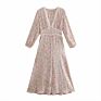 Za Women Chic Printed Mini Dress Vintage Three Quarter Sleeve V-Neck Femalvestidose Dresses