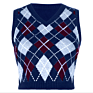 Arrivals Spring Fall Casual Crop Women V-Neck Sleeveless Ladies Plaid Knit Argyle Sweater Vest