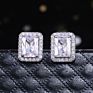 Brass Square round Geometric Bride Earrings Wedding Pink Diamond Cz Zircon Heart Stud Earrings for Women