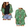 Christmas Blue Bell Cartoon Chiffon Kimono Cardigans Polynesian Tribal Style Casual Loose Open Front Swimwear Shirt Beach Women