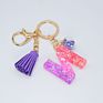 Cute English Letter Pendant Key Chains Ring Tassel Keyring Resin Acrylic Initial Car Handbag Keychain Holder Accessories Jewelry