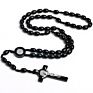 Natural Wood Beads Hand-Woven Wooden Beads Jerusalem Catholic Religious Strand Jewelry Cross Jesus Rosary Necklace