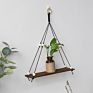 Rope Plant Flower Hanger Pot Holder, Decorative Wooden Macrame Wall Shelf, Boho Wall Hanging Decor