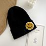 Women 15 Colors Stock Knit Beanies with Logo Smiley Face Beanie