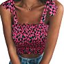 Women's Frill Smocked Crop Tank Top Bow Tie Strap Shoulder Bandeau Stretch Tube Top