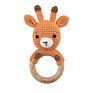 Wooden Ring Crochet Bunny Bear Fox Elephant Deer Giraffe Animal Crochet Rattle Teething Toy