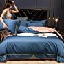 Beauty Luxury Wedding Embroidery Solid Color Bridal Bed Sheet 100% Cotton King Size 4 Pcs Satin Red Bedspreads Bedding Set