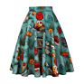 Black Rose Printed Floral Skirt High Waist Women Cotton 50S 60S Punk Flare Retro Vintage Skirt Vd0020