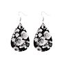 Creative Handmade Light Weight Flower Print Teardrop Earrings Leather Earrings for Women Party Wedding Jewelry