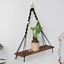 Rope Plant Flower Hanger Pot Holder, Decorative Wooden Macrame Wall Shelf, Boho Wall Hanging Decor