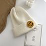 Women 15 Colors Stock Knit Beanies with Logo Smiley Face Beanie
