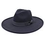 Womens Classic Wide Brim Floppy Panama Bow Hat Belt Buckle Wool Felt Fedora Hat