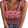 Women's Frill Smocked Crop Tank Top Bow Tie Strap Shoulder Bandeau Stretch Tube Top
