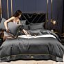 Beauty Luxury Wedding Embroidery Solid Color Bridal Bed Sheet 100% Cotton King Size 4 Pcs Satin Red Bedspreads Bedding Set