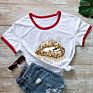 Short Sleeves Lips Leopard Print T Shirts for Women