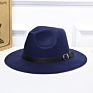 Style Woollen Hat Big Brim Buckle and British Pu Leather Belt Fedora Hat for Ladies