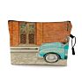 Vintage Beach Scenery Print Women Travel Storage Bag Linen Cloth Toiletries Organize Cute Cosmetic Bag Portable Make up Pouch