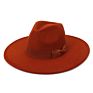 Womens Classic Wide Brim Floppy Panama Bow Hat Belt Buckle Wool Felt Fedora Hat