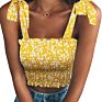 Women's Frill Smocked Crop Tank Top Bow Tie Strap Shoulder Bandeau Stretch Tube Top