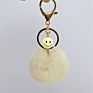 Fur Ball Keyring Imitation Faux Rex Rabbit Fur Ball Keychain Creative Car Key Chain Acrylic Smiley Hair Ball Pendant