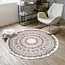 Nordic Ethnic Style Cotton Linen round Floor Mat for Living Room Bedroom Anti-Slip Doormat Tassels Boho Carpet