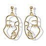 Vriua Abstract Hollow Out Face Dangle Earrings for Women Statement Long Drop Earrings Jewelry Earrings Boucles D'oreille