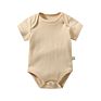 Yiwu 0-24M 100% Organic Cotton Plain Infant Newborn Baby Pink Blue White Unisex Rompers Short Sleeve Jumpsuit