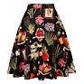 Black Rose Printed Floral Skirt High Waist Women Cotton 50S 60S Punk Flare Retro Vintage Skirt Vd0020