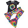 Children Baby Girls Newborn Moody Boutique Clothing Tie Dye Sets Kids Bleaching Leopard Bell-Bottomed Pants Fashionable Outfit