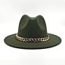 Womens's Hat Wide Brim Thick Gold Chain Band Classic Black Beige Felted Cap Panama Cowboy Jazz Men Caps Luxury Fedora Women Hats