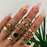 Boho Vintage Gold Star Knuckle Rings for Women Boho Crystal Star Crescent Geometric Female Finger Rings Set Jewelry