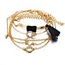 Vriua Charm Beads Bracelets Women Bohemia Vintage Feather Disc Tassel Bracelet & Bangle Set Jewelry Wood Layer Crystal