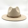 Womens's Hat Wide Brim Thick Gold Chain Band Classic Black Beige Felted Cap Panama Cowboy Jazz Men Caps Luxury Fedora Women Hats