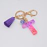 Cute English Letter Pendant Key Chains Ring Tassel Keyring Resin Acrylic Initial Car Handbag Keychain Holder Accessories Jewelry