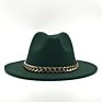 Womens's Hat Wide Brim Thick Gold Chain Band Classic Black Beige Felted Cap Panama Cowboy Jazz Men Caps Luxury Fedora Women Hats