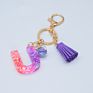 Cute English Letter Pendant Key Chains Ring Tassel Keyring Resin Acrylic Initial Car Handbag Keychain Holder Accessories Jewelry