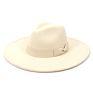 Womens Classic Wide Brim Floppy Panama Bow Hat Belt Buckle Wool Felt Fedora Hat