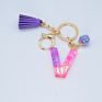 Cute English Letter Pendant Key Chains Ring Tassel Keyring Resin Acrylic Initial Car Handbag Keychain Holder Accessories Jewelry