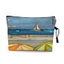 Vintage Beach Scenery Print Women Travel Storage Bag Linen Cloth Toiletries Organize Cute Cosmetic Bag Portable Make up Pouch