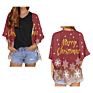 Christmas Blue Bell Cartoon Chiffon Kimono Cardigans Polynesian Tribal Style Casual Loose Open Front Swimwear Shirt Beach Women