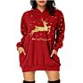 Christmas Hoodies Women Long Sleeve Sweatshirt Christmas Printed Pocket Women Sweatshirt Dress Hoodies