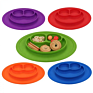 100% Silicone Suction Plate with Built-In Placemat Infants Toddlers Baby Silicone Bowl Smile Dinner Plates