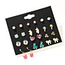 12 Pairs/Set Cute Lovely Mixed Small Enamel Owl Resin Flower Stud Earrings Set