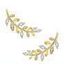 14K Gold Plated 925 Sterling Silver Crystal Olive Leaf Ear Clip
