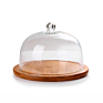 16*7.5 Clear Glass Dome with Bamboo Wood Base