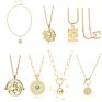 18K Gold Moon Star Lion Pendant Necklace Medallion Oval Link Chain Choker Layering Jewelry for Women Girls