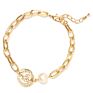 18K Gold Plated Chain Charm Natural Fresh Water Pearl Engraved Coin Pendant Portrait Coin Chain Bracelet for Women Jewelry