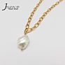 18K Gold Plated Link Chain Stainless Steel Choker Baroque Pearl Pendant Necklaces Pearl