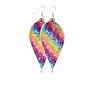 21524 Double Sequins Earrings Colorful Leather Jewelry Drop Leaf Pendant Studs Earrings for Women
